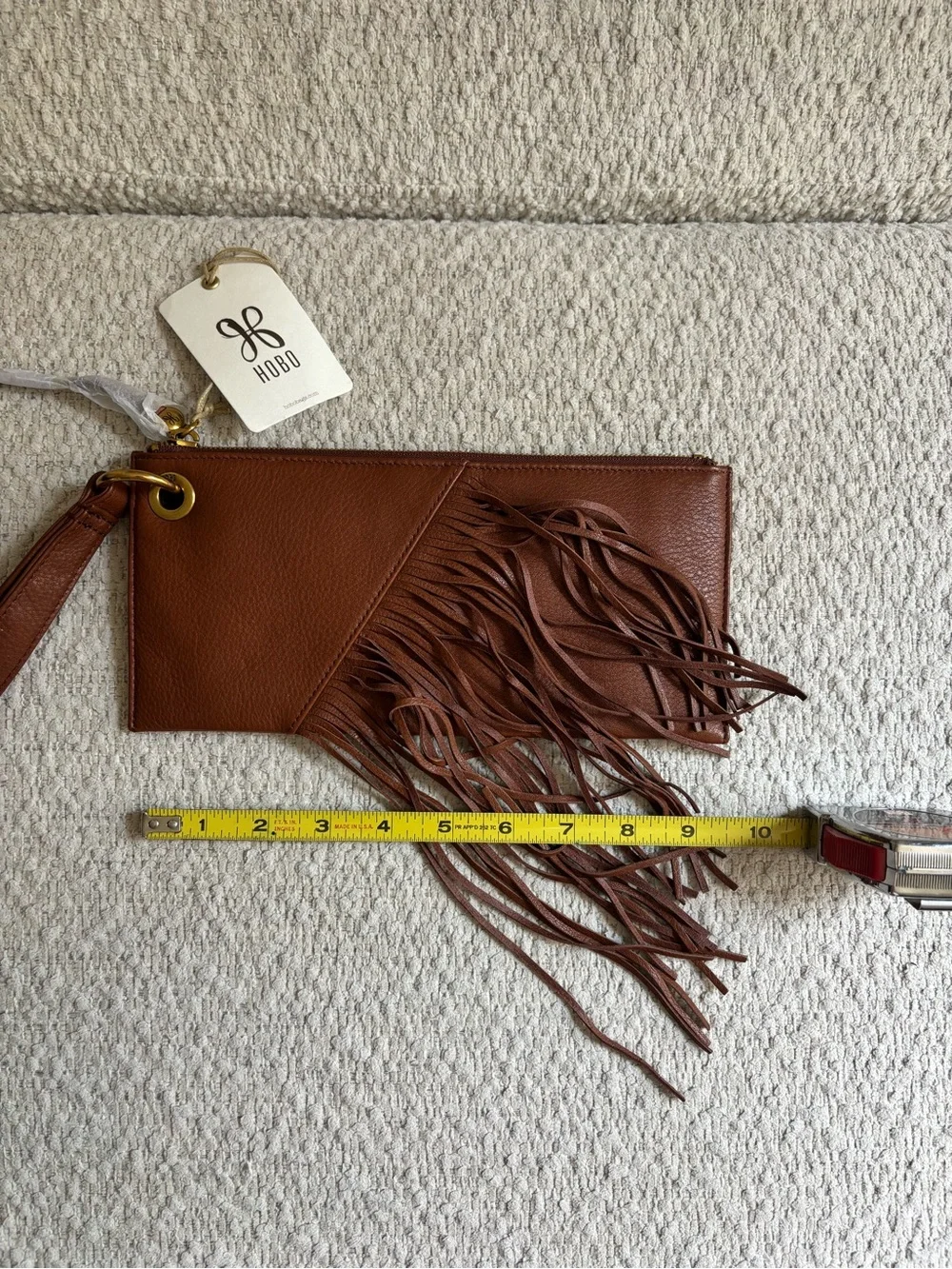 HOBO Cognac Leather Fringe Wristlet Clutch